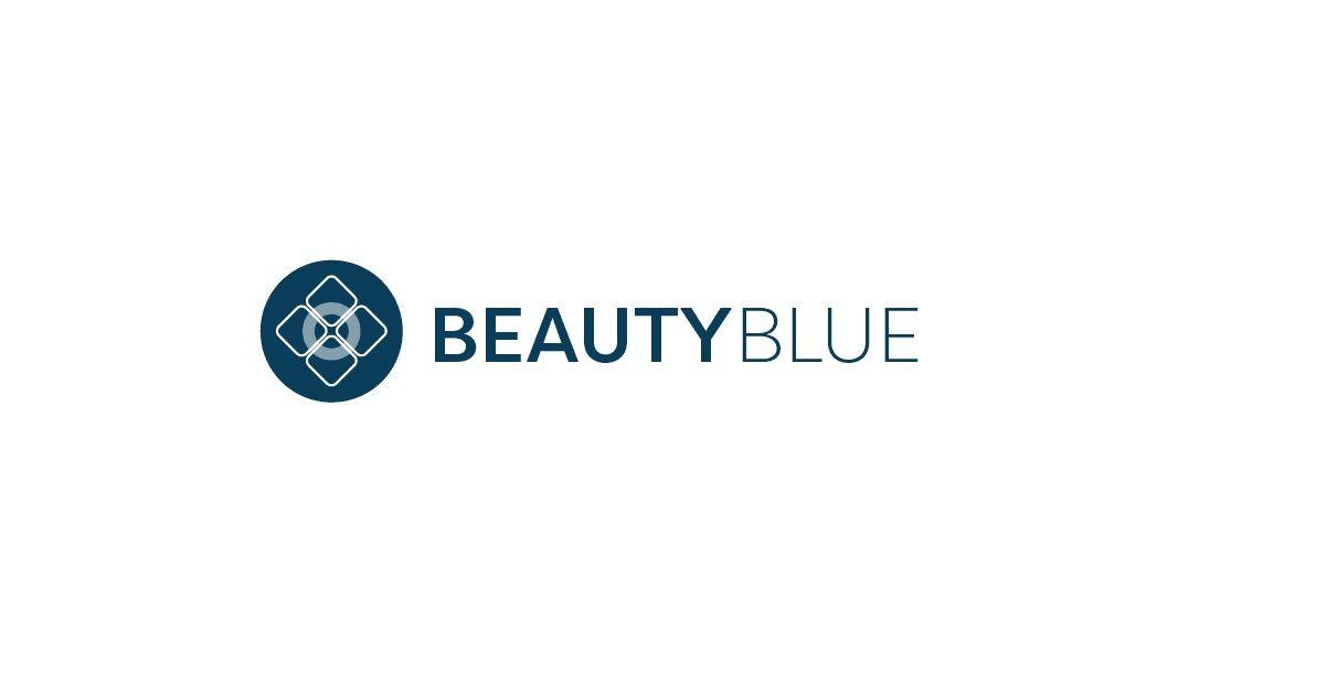 Logo with a blue circular emblem and the text 'BEAUTYBLUE' to the right.